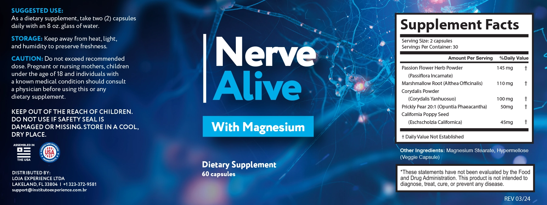 Nerve Alive supplement facts label — full ingredient list and dosage