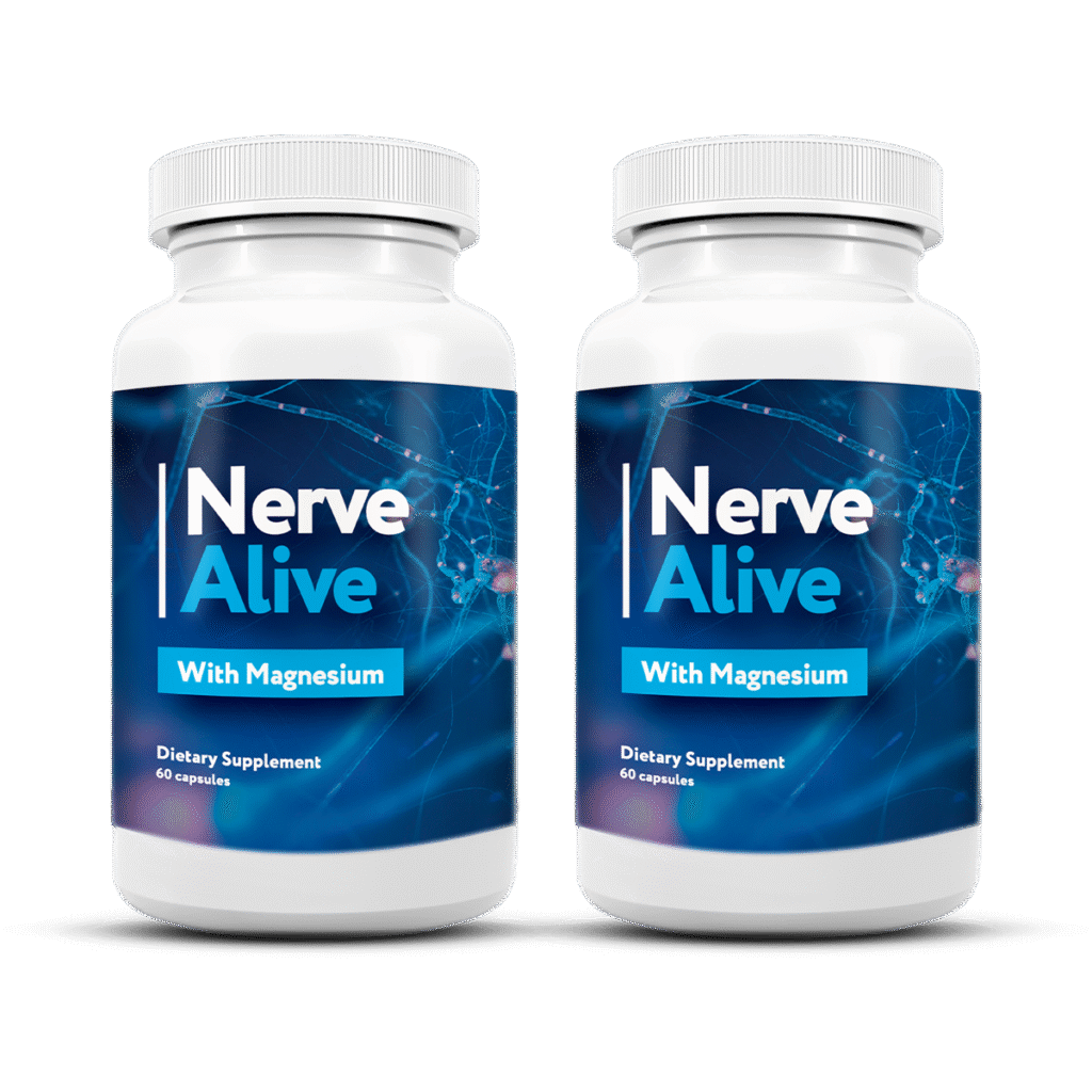 Nerve Alive supplement bottles — natural nerve health formula with magnesium